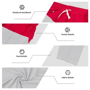 Men's colorblock casual straight trousers detail view showing waistband, pockets and fabric.