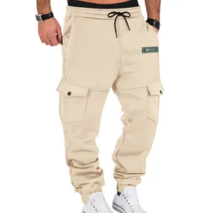 Pantalone cargo casual largo da uomo con tasche multiple, coulisse e polsini comodi.