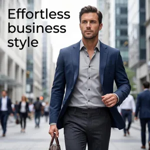 Detailed view of men's casual business long sleeve shirt in street scene setting, comfortable fit.