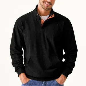 Men's casual corduroy sweatshirt mock neck long sleeve pullover with pocket for autumn
