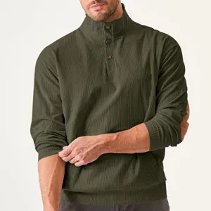 Mens corduroy mock neck long sleeve sweatshirt casual pullover with pocket and elbow patches