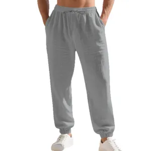 Men's Casual Linen Joggers Loose Fit Drawstring Waist Beach Pants Spring Autumn Grey