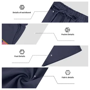 Men summer linen shorts detail view, elastic waistband, side pockets and breathable fabric.