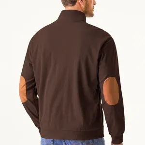 Men's casual stand-collar ribbed corduroy jacket with elbow patches for autumn daily wear.