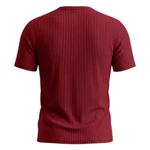 Men's summer short sleeve ribbed t-shirt casual slim fit top detail view back display