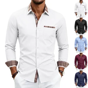 Heren lange mouw business casual overhemd met geruite kraag en stijlvolle manchet details.