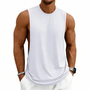 Men white sports tank top gym sleeveless workout fitness running athletic apparel details