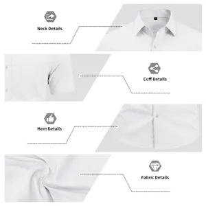Men's solid color short sleeve dress shirt featuring classic turn-down collar and breathable fabric.