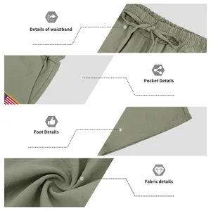 Detailed view of men's casual linen shorts showcasing waistband, pocket, and fabric quality.