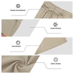 Detailed view of men's casual linen shorts featuring waistband, pockets, hem, and fabric.