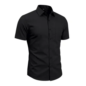 Men's solid color short sleeve dress shirt business casual lapel button down shirt