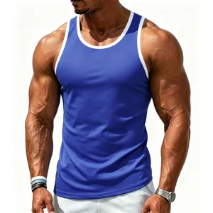 Heren sport contrast trim tanktop ademend en sneldrogend voor fitness training workout.
