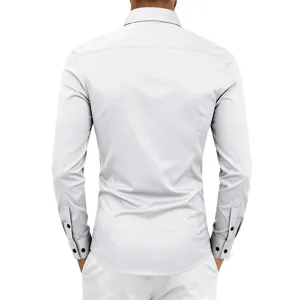 Men's long sleeve slim fit dress shirt casual business lapel solid color shirt top