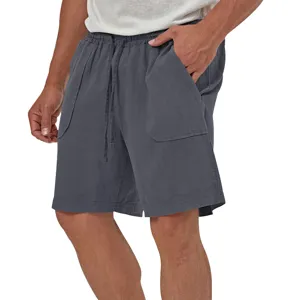 Mens casual linen shorts with elastic drawstring waist and convenient pockets for summer wear.