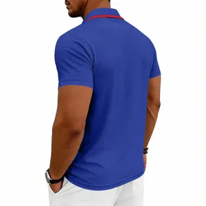 Men's solid royal blue short sleeve polo shirt with red collar detail for casual summer wear.