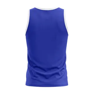 Blauwe sporttanktop achterkant detail, ademende stof perfect voor jouw fitnesstraining.