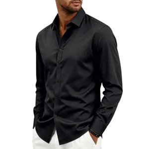 Classic men's black long sleeve button up dress shirt slim fit formal casual wear.