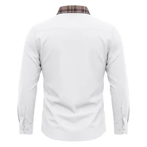 Heren lang mouw business casual overhemd achterkant detail met geruite kraag.