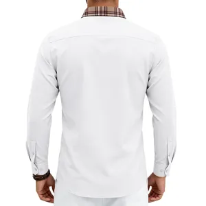 Heren casual lang mouw business overhemd met klassieke ruit kraag rugzicht detail view.