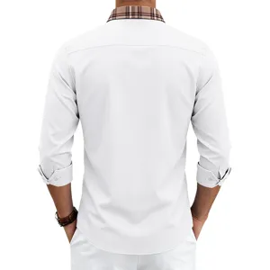 Heren shirt met lange mouwen, casual stijl, contrasterende ruitkraag, elastische stof.