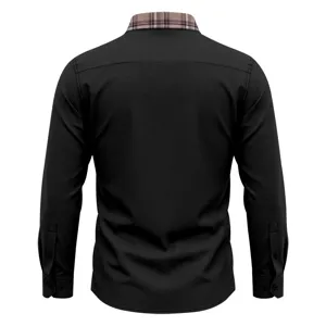 Heren langarm zwart overhemd met klassieke ruitkraag contrast ontwerp zakelijk casual