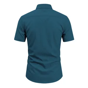 Mens summer casual short sleeve solid color business shirt back view product display details.