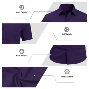 Classic solid color short sleeve business casual men shirt with detailed view design.