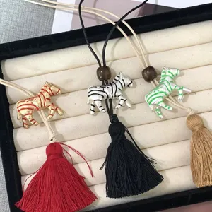 Designer hand-painted zebra tassel necklace long sweater chain fashion jewelry for women