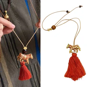 Designer Painted Zebra Tassel Long Sweater Chain Alloy Braided Rope Necklace For Women Trendy Animal Jewelry Gift