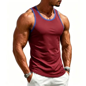 Heren sport fitness tanktop retro contrastkleur sneldrogend ademend mouwloos sportshirt