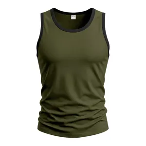 Heren contrastbieb sport tanktop, ademende fitness training sportkleding detailweergave.