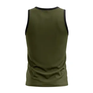 Heren sport fitness tanktop, ademend elastisch sneldrogend contrast achterkant detail.