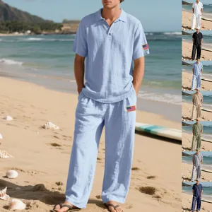 Casual Set Poukamiso kai Pantoloni apo Meigma Linou gia Andra Kalokairi Paralia Fardys Revers Top kai Kato