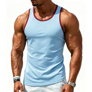 Heren contrast kleur fitness tanktop, retro ademend sneldrogend sport workout shirt