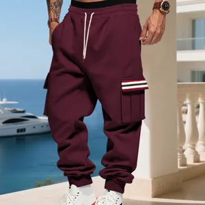 Pantaloni della tuta cargo felpati uomo bordeaux inverno streetwear casual caldi