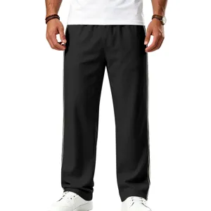 Pantalon de Jogging Sport Homme Loose Casual Bande Latérale Coupe Droite Noir
