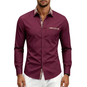 Heren lang mouw overhemd slim fit contrast ruit zakelijke casual button down top stijlvol.