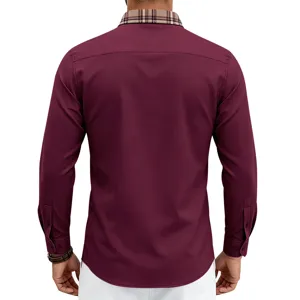 Heren Casual Zakelijk Langemouwen Overhemd Met Contrast Kraag En Knoopsluiting Mode