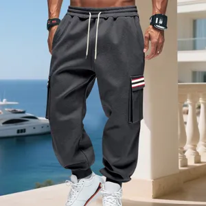 Pantalone cargo felpato uomo inverno spesso casual sportivo coulisse grigio scuro