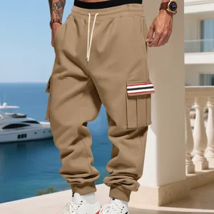 Pantaloni cargo uomo felpati invernali caldi stile streetwear kaki casual con tasche.