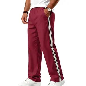 Pantalon de jogging decontracté pour homme coupe droite bande contrastee sport fitness