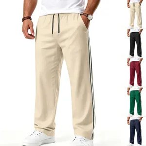 Pantalon de Jogging Sport Décontracté Homme Coupe Ample Jambe Droite Avec Cordon et Bandes Latérales Contrastées