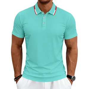 Mens turquoise short sleeve polo shirt casual business golf quick dry top summer apparel