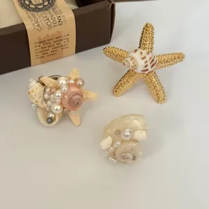 Handgemachte Muschel Perle Seestern Ring Detail, einzigartiger Strand Stil stapelbarer Schmuck.