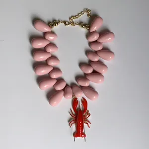 Collier de perles de homard rouge style vacances mer européenne femme chaîne clavicule