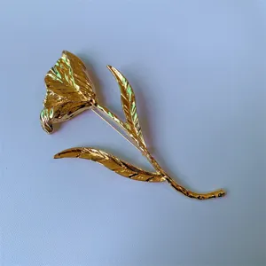 Γαλλική vintage oversized μεταλλική καρφίτσα λουλούδι χρυσό φύλλο κοσμήματος
