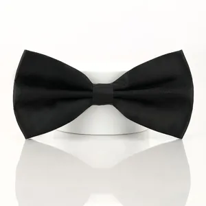 Nœud papillon noir classique pour homme mariage marié smoking couleur unie double couche noeud