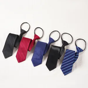 Herren Business Formal Zipper Krawatte Polyester Gestreift Vorgebunden Faule Krawatte Hochzeit Büro Administrative Halstuch