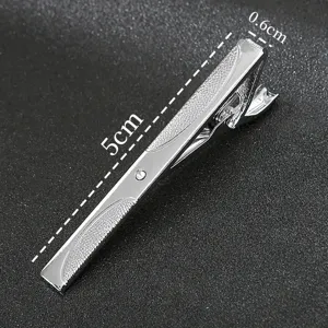 Silver tone metal men business tie clip with stylish frosted texture and compact size for formal wear.