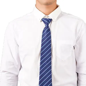 Herren Business Krawatte mit Reißverschluss und blau-weißen Streifen für den Beruf.